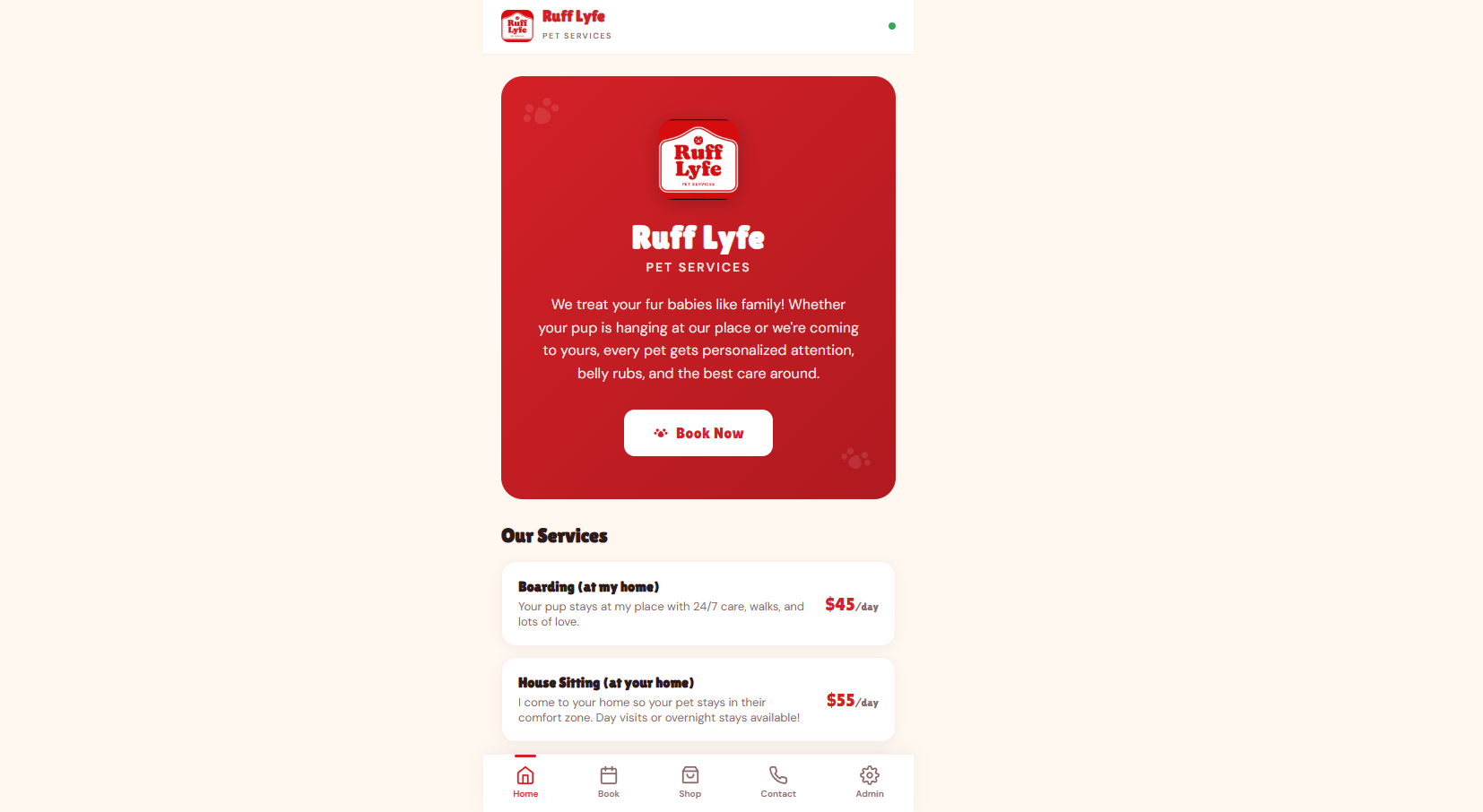 Screenshot of Ruff Lyfe Pet Services